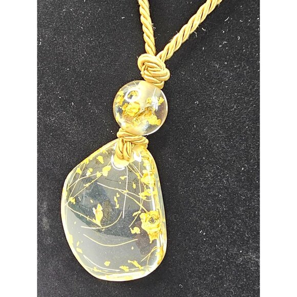 Handcrafted Gold Flakes Clear Resin Pendant Necklace & Cord - Picture 2 of 8